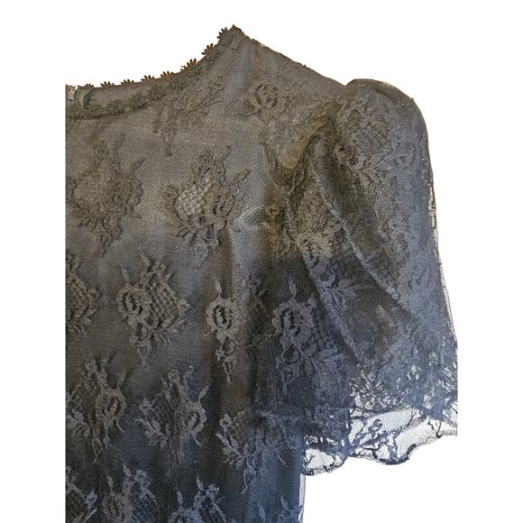 Vintage 80's Black Lace Midi Dress Barbara Chodos Michael Marcella whimsy goth - Picture 4 of 6